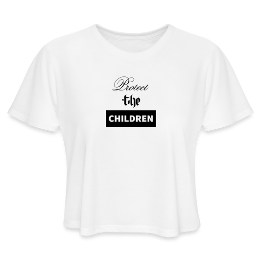 Women's Cropped PROTECT THE CHILDREN T-Shirt - white